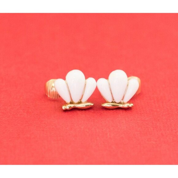 Art Nouveau Elven Butterfly White and Gold Clip On Earrings By Avon F12 - Picture 2 of 3